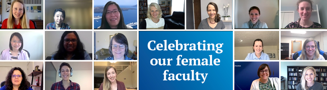A collection of Zoom portraits of female faculty.