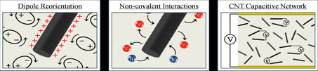 Dipole reorientation, non-covalent interactions and CNT capacitive network